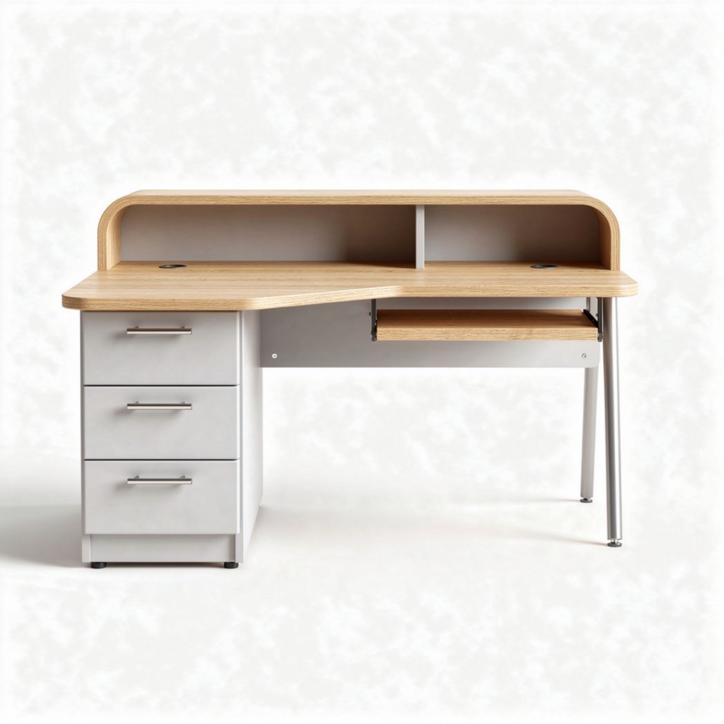 Bureau d'angle en bois et métal avec tiroirs de rangement 150 x 100 x 75cm