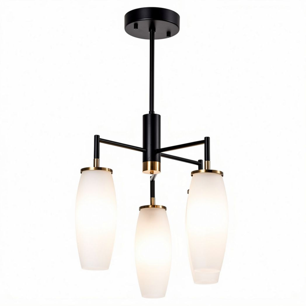 Suspension lumineuse en métal noir avec abat-jours en verre blanc 30 x 30 x 60cm
