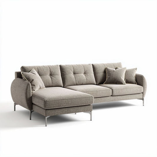 Canapé d'angle en tissu gris avec pouf réversible 230 x 90 x 85 cm