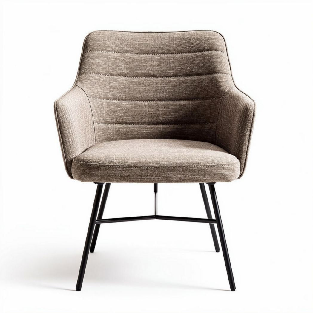 Chaise moderne en tissu beige avec accoudoirs et pieds en métal noir 60 x 60 x 80cm