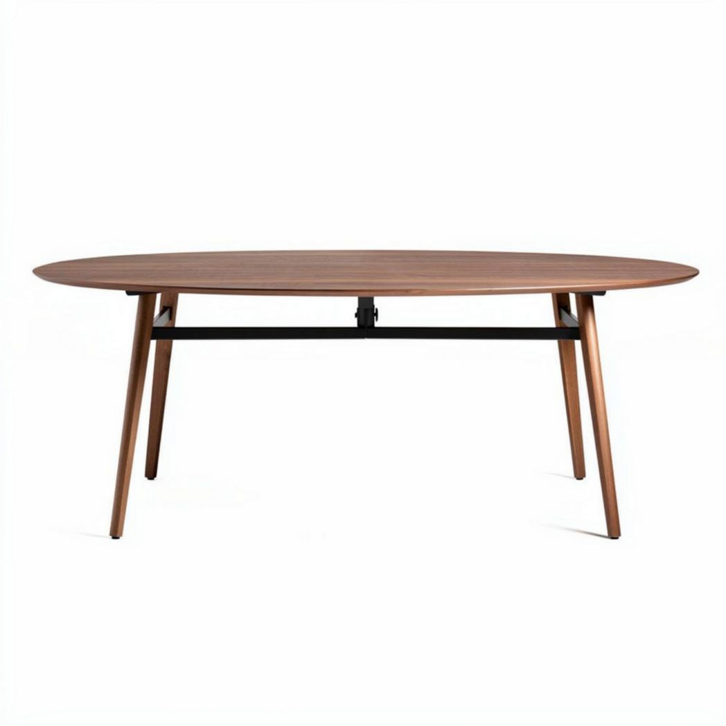 Table ovale en bois de chêne avec pieds en métal noir 200 x 100 x 75cm
