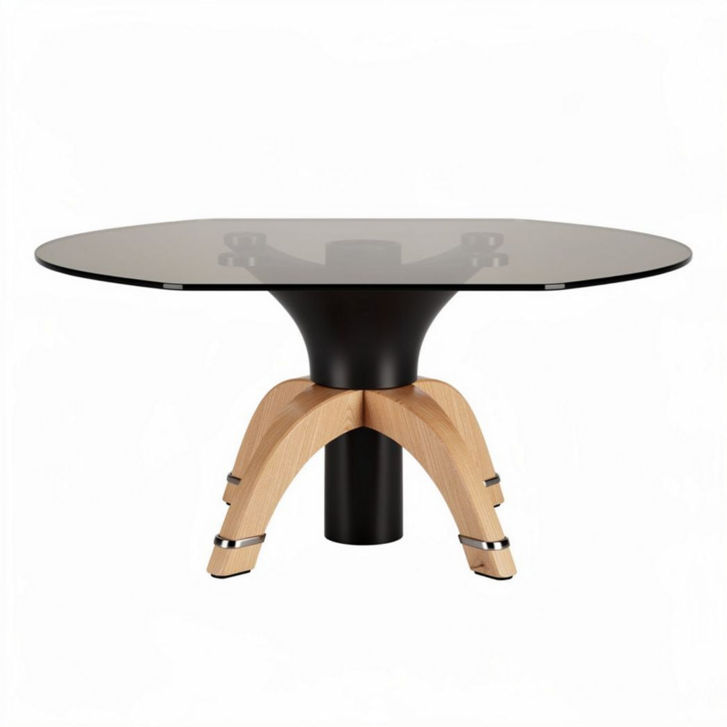 Table basse rectangulaire en verre fumé et bois clair 120 x 80 x 75cm