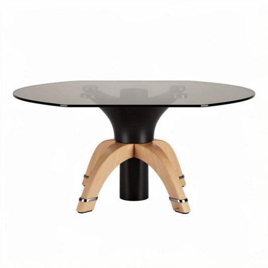 Table basse rectangulaire en verre fumé et bois clair 120 x 80 x 75cm