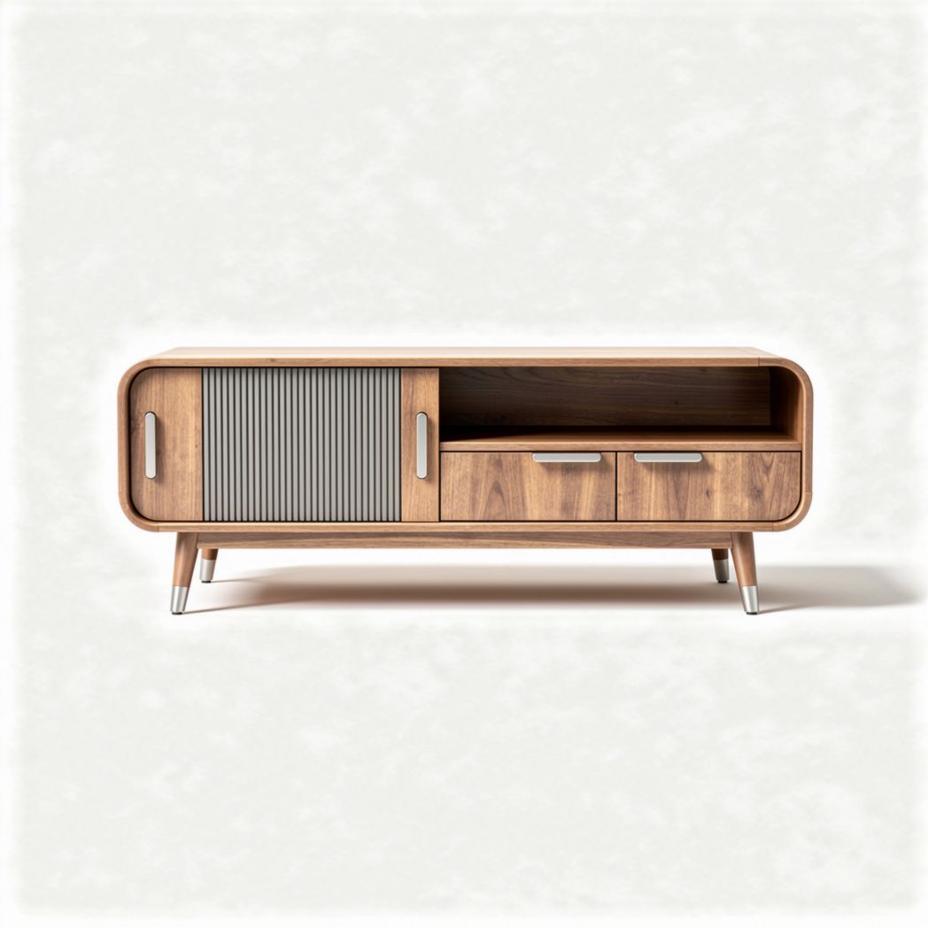 Meuble TV en bois avec tiroirs et portes en métal 120 x 50 x 40cm