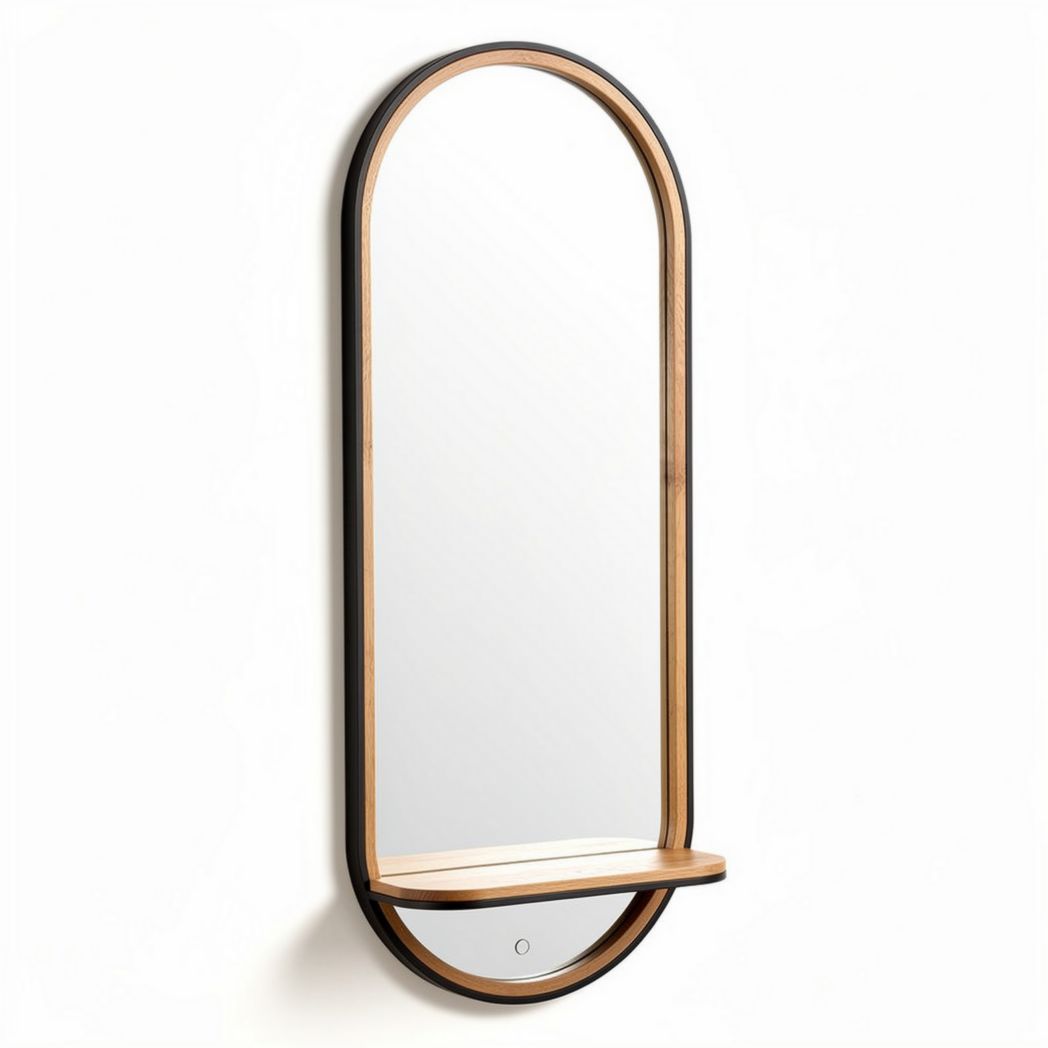 Miroir en bois de pin avec étagère intégrée 120 x 40 x 5cm pour entrée