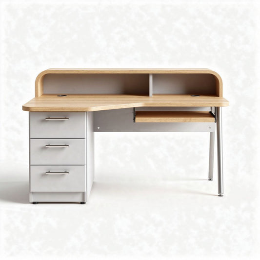 Bureau d'angle en bois et métal avec tiroirs de rangement 150 x 100 x 75cm