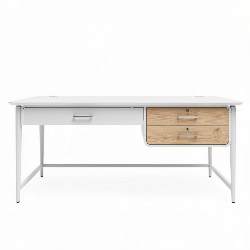 Bureau moderne en bois et métal 150 x 70 x 75 cm avec tiroirs rangement
