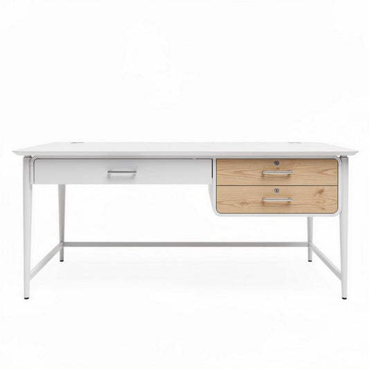 Bureau moderne en bois et métal 150 x 70 x 75 cm avec tiroirs rangement