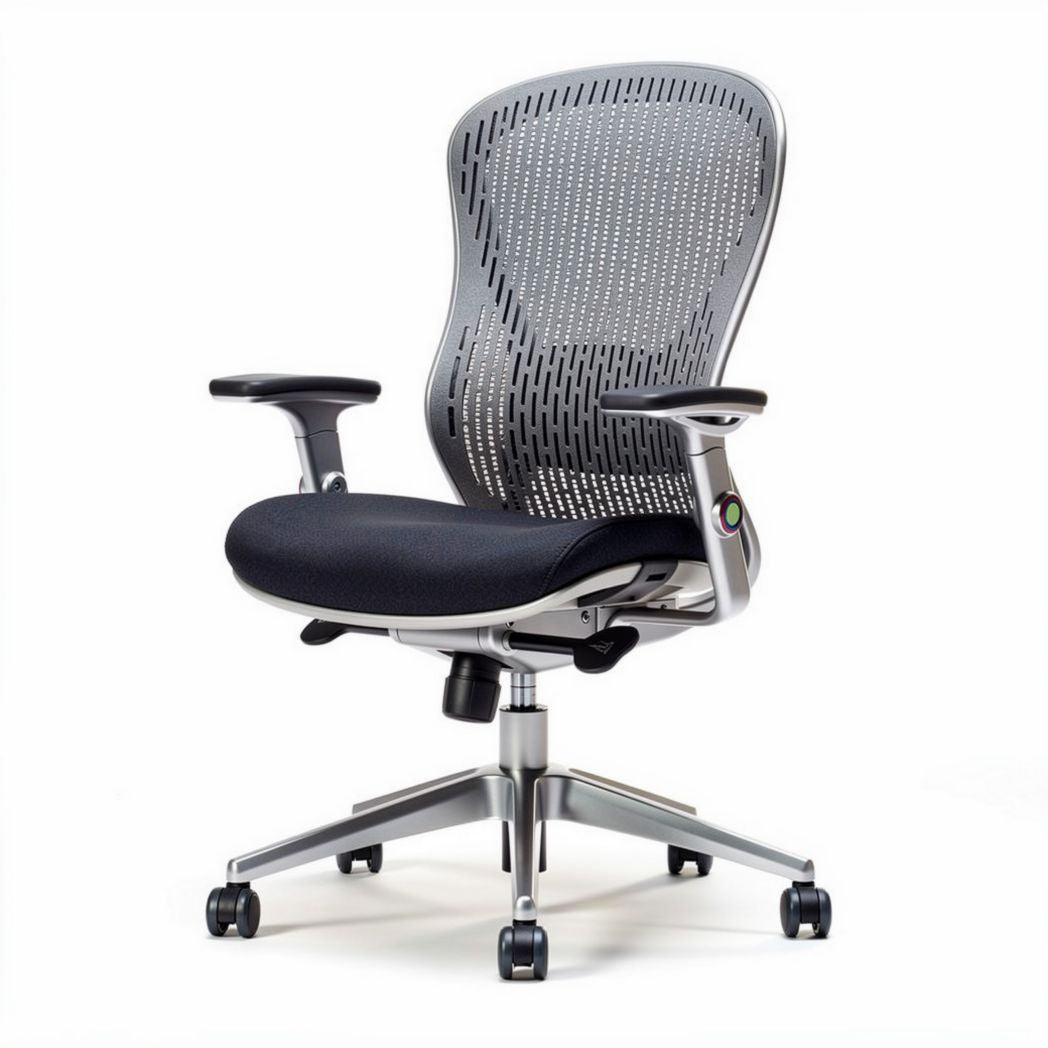 Chaise de bureau ergonomique en mesh gris et tissu noir dimensions 60 x 60 x 100cm